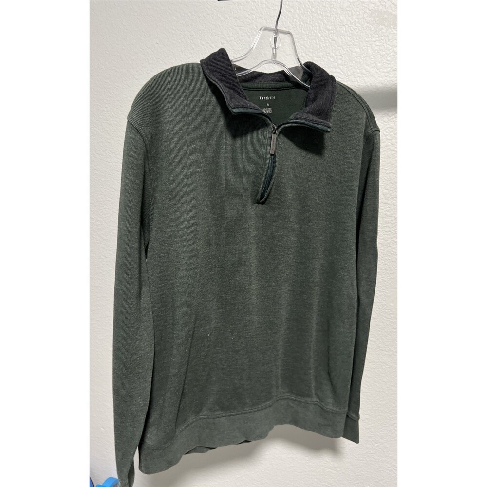 Van Heusen Flex Men's Medium Dark Green Pullover 1/2 Zip Sweater Stretch